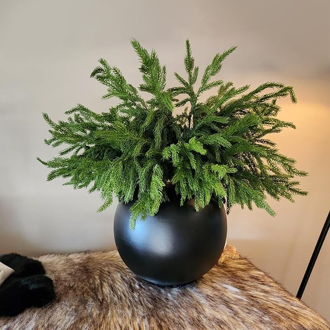 12pcs Christmas Norfolk Pine Branch with Berry Set, 18 Inches Artificial Norfolk Branch 6pack, Faux Berry Stem 6pack,Fake stem Greenery Pine Picks for Indoor Home Vase DIY Outdoor Wreath Decoration