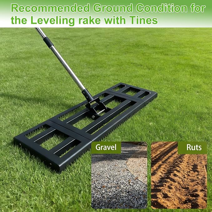 Lawn Leveling Rake 30"X 10" for Soil, Gravel Leveling Rake Heavy Duty with Adjustable Long Handle, Garden Level Rake with Tines for Yard, Landscape, Leveling Sand, Grass, Dirt, Ergonomic & Durable