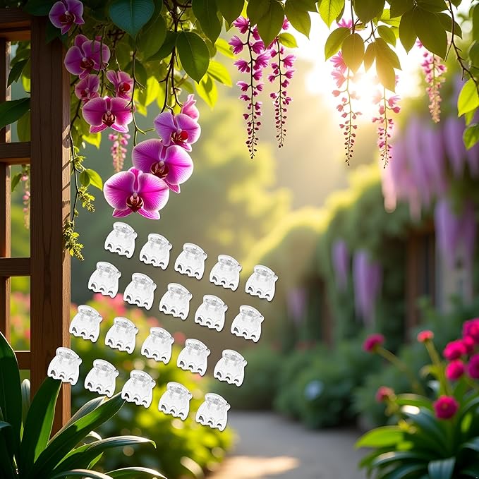 50Pcs Plant Orchid Clips Flowers Support Clear Fixer for Garden Vine Stem Plants Climbing Clasp Transparent 6 Claws Orchid Clips Plastic Butterfly Plant Support Structures