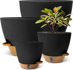 MNKXL 12"/10"/9"/8" Self Watering Pots with Visual Water Window,Extra Large Self Watering Plant Pots with Drainage Holes & Saucers,Black Planters for Indoor Plants,4-Pack