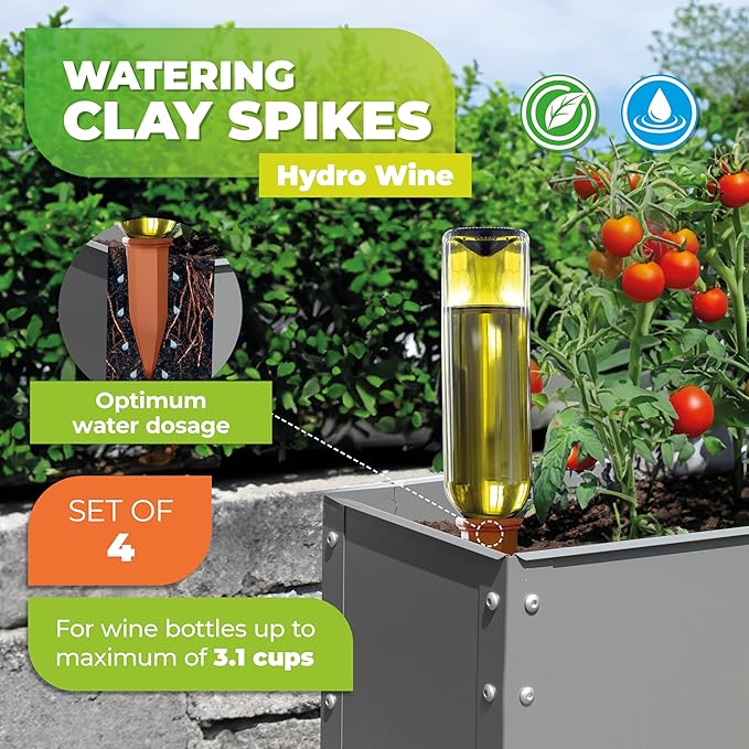 BioGreen Plant Self-Watering Stakes Hydro Wine | Irrigation Ø 19.6 inches | Clay Spikes for Wine-/PET-Bottles up to 3.1 Cups | Terracotta | 4 Pcs