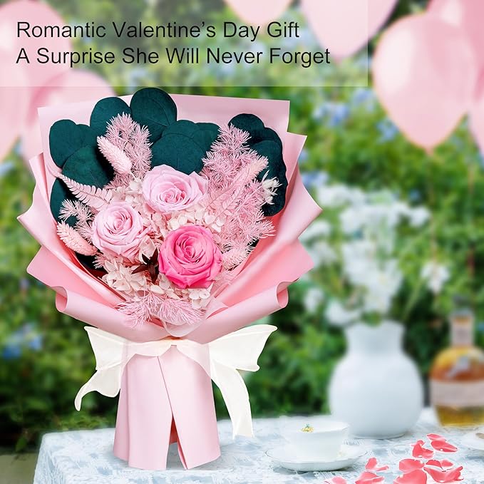 Bonsion Preserved Flowers Gifts for Women, Flower for Delivery, Pink Roses Gifts fo Her, Preserved Roses Bouquets, Birthday Gifts for Grandma, Mothers Day Flowers for Wife
