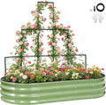 Galvanized Raised Garden Bed with Wall Trellis | 6x3x1FT Metal Raised Garden Beds Outdoor for Gardening Climbing Plants | Planter Box Outdoor with Gloves for Vegetable Flower, OliveGreen