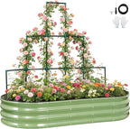 Galvanized Raised Garden Bed with Wall Trellis | 6x3x1FT Metal Raised Garden Beds Outdoor for Gardening Climbing Plants | Planter Box Outdoor with Gloves for Vegetable Flower, OliveGreen