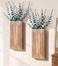 Wooden Wall Planter Vase, 2 Pack Brown Wood Hanging Vases with Fake Eucalyptus for Indoor Modern Boho Farmhouse Wall Art Decor for Home Indoor Kitchen Modern Farmhouse Bathroom