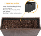 SUNNYPARK Brown Rectangular Planter Box All-Weather PE Rattan Large Modern Planters with Removable Liner Indoor Outdoor Decorative Flower Pot for Patio, Balcony, Garden