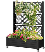 DWVO 3.6 x 1.5 x 5 FT Raised Garden Bed with Trellis, Large Outdoor Planter Trellis Box with Drainage Holes and Wheels for Climbing Plants, Black