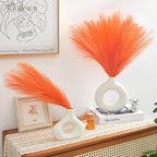 50PCS Light Orange Pampas Grass Decor, 17" Fluffy Small Pampas Grass for Vase Filler, Home Wedding Wall Table Party Decoration