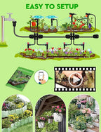 Drip Irrigation System, 40FT 1/2" Mainline & 100FT 1/4" Tubing, with Adjustable Drip Emitters Misting Sprinkler, Efficient Sprinkler System Kit for Flower Bed, Raised Bed, Greenhouse, Lawn