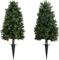 Nearly Natural 2.5 ft Artificial Boxwood Plants, Set of 2, UV Resistant with Integrated Ground Stakes for Indoor Outdoor Garden Decor