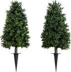 Nearly Natural 2.5 ft Artificial Boxwood Plants, Set of 2, UV Resistant with Integrated Ground Stakes for Indoor Outdoor Garden Decor