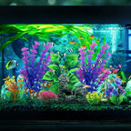 QUOZUO Fish Tank Accessories Aquarium Decorations Plants, 9pcs Colorful Fish Tank Artificial Plants and Cave Rock Decor Set, Aquarium Decor Plastic Plants