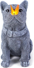 Solar French Bulldog Garden Statue with Butterfly, Outdoor Frenchie Sculpture Decor for Patio, Yard & Lawn, Unique French Bulldog Gifts & Dog Memorial Statue,10 Inch, Resin (Grey Stone)