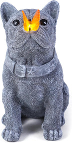 Solar French Bulldog Garden Statue with Butterfly, Outdoor Frenchie Sculpture Decor for Patio, Yard & Lawn, Unique French Bulldog Gifts & Dog Memorial Statue,10 Inch, Resin (Grey Stone)
