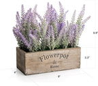 Velener Purple Artificial Lavender Flowers with Decorative Tray Wooden Box 9 Inches - Lifelike Faux Lavender Plants for Home and Office Decor, Fake Lavender Rustic Farmhouse Style