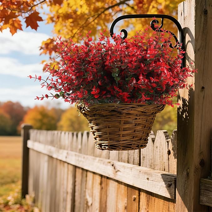 RECUTMS Fake Outdoor Flowers Artificial Spring Plants No Fade Faux Plants Plastic Greenery Fake Eucalyptus Faux boxwoods for Outdoor Planters Kitchen Office Wedding Home Garden Decoration(Red)