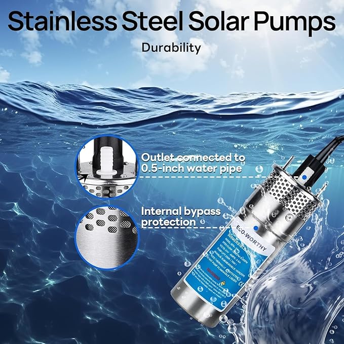 ECO-WORTHY 12V DC Stainless Steel Deep Well Pump Kit - Submersible Pump for Well, Pond, Farm, Home | 20A Battery Charger,12V 50AH Lithium Battery & Controller | Multiple Packages Delivery