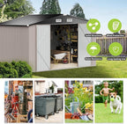 Aoxun 8x10 FT Shed Outdoor Storage Shed with Base, Large Shed Steel Utility Tool Shed Storage House with Door & Lock, Metal Sheds with Sloped Roof for Garden Patio Lawn Poolside, Brown