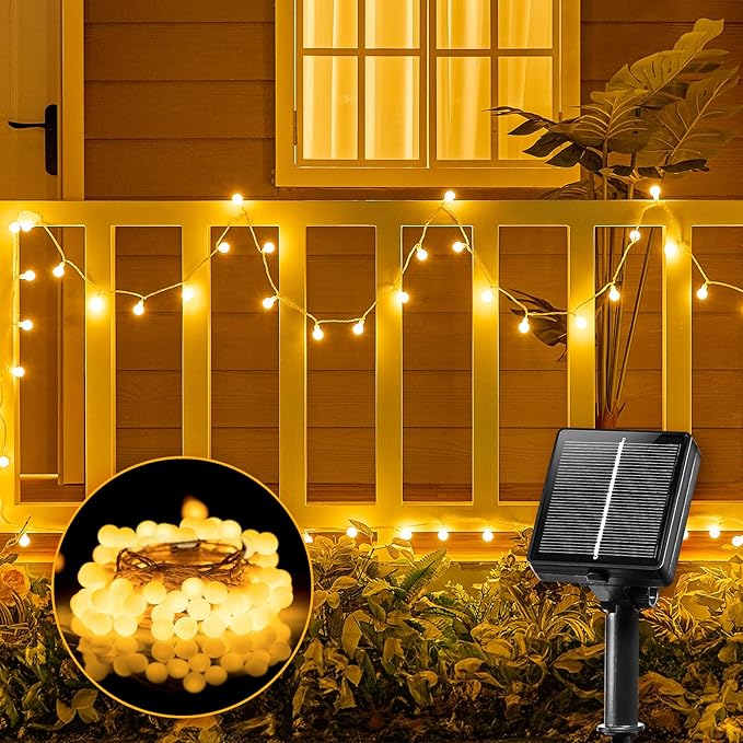 Brightown Solar String Lights Outdoor Waterproof, 19.6Ft 60 LED Globe Solar Patio Lights, 8 Modes Balcony Lights for Yard Patio Tree Canopy Party Camping Balcony