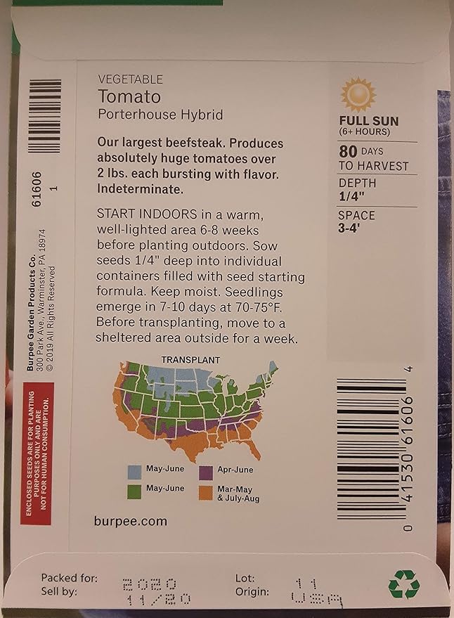 Burpee 'Porterhouse' Hybrid, Large Red Beefsteak Slicing 2-4lbs Tomato, 40 Non-GMO Seeds