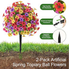 Alupssuc 2Pcs 20" Artificial Topiary Ball Flowers For Outdoors Planters, Spring Decoration with Spike, UV Resistant Faux Summer Plants, Fake Bushes Indoor Decor, Mix 4 Colors for Garden, Porch & Patio