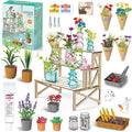 Make It Miniature Botanicals Kit - Mini Plants Collectibles with Flowers, Bouquets, Bonsai, Succulent, Garden, Wooden Display Stand - DIY Crafts Toy Gifts for Kids 6+, Collectors, Decoration