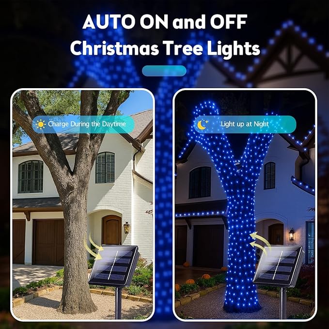 Extra-Long 144FT Solar String Lights for Outside, 2 Pack 400LED Solar Fairy Lights Outdoor Waterproof, Copper Wire with 8 Modes Solar Twinkle Lights for Tree Garden Party Patio Xmas Decor (Blue)