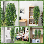 2-Pack Fake Hanging Plants, Faux Hanging Plant Artificial Greenery for Living Room Bedroom Boho Wall Shelf Indoor Outdoor Decor (Green Eucalyptus)