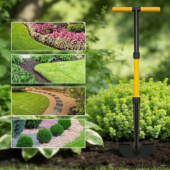 COSITA Edger, Edger Lawn Tool with 41-inch T Handle, Manual Half Moon Hand Edger for Grass, Metal Saw Tooth Garden Edger with Long Handle for Sidewalk, Yard Edging & Trimming