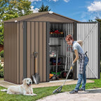 DWVO 6x4ft Outdoor Storage Shed, Lockable Metal Tool Storage Sheds, Waterproof Garden Sheds with Vents for Backyard, Patio, Garage, Lawn, Brown