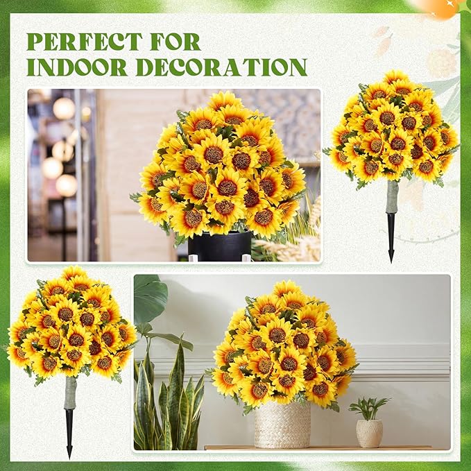 Lunmon 2 Pack Artificial Sunflower Topiary Trees for Outdoors with Ground Spikes, 24 Inch UV Resistant Faux Sunflower Ball Plants for Front Door Porch Patio Garden Yard Decor