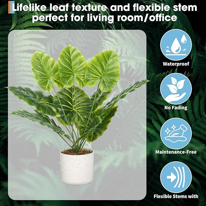 Set of 2 Indoor Artificial Fiddle Leaf Fig Trees – Realistic Green Faux Plants in Pots, Tall Decorative Fake Plant for Home or Office, Low Maintenance, 17.7 Inch Display-Ready