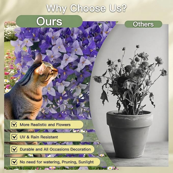 Artificial Flowers for Outdoors Fake Purple Bougainvillea Hanging Flower Decoration, 2Pcs Realistic Faux Silk Plants Long Trailing Vines, Spring Decor for Porch Patio Balcony Planter Yard