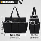 Canvas Tool Tote Bag, Heavy Duty 16oz Waxed Canvas Tool Storage Pouch with 1 Large Compartment & 10 Small Pockets | Multi-Purpose Garden Tool Bag for Horticulturists Mechanics Craftsmen – Black
