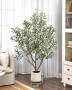 Artificial Olive Tree 5FT - Tall Faux Olive Trees Indoor with White Planter, Large Fake Olive Plants Realistic Branches Natural Thick Trunk and Fruits for Home House Office Decor