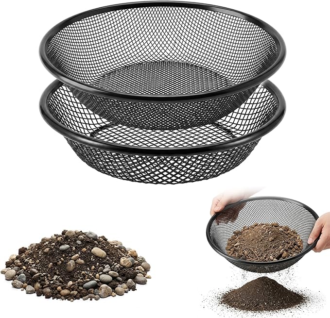 2PCS Soil Sifter for Gardening, 11.8" W Rock Sifter for 5 Gallon Bucket, 3mm/6mm Mesh Galvanized Steel Sifting Screen Dirt Sifter for Compost, Worm, Leaves, Sawdust, Rocks, Sand and Gravel