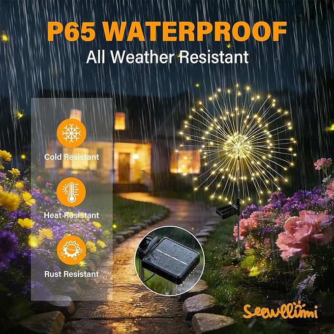 Solar Garden Lights Outdoor Decor Waterproof, 3Pack 120LED Firework Lights for Garden Decorative, Fairy Lights Solar Powered for Yard, Patio,Pathway,Flowerbed,Planter,Party(Warm White)