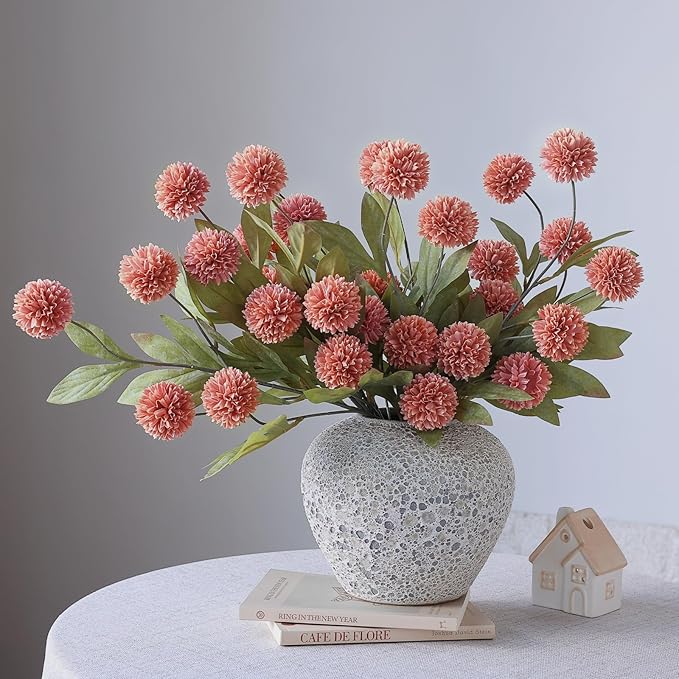 VIERENA 12 Pcs Faux Silk Pompon Mum Artificial Flowers for Vase -27", Bulk Fake Chrysanth Branches with Stems for DIY Bouquet Centerpieces Wedding Fillers Arrangements Shower Decorations (Dusty Pink)