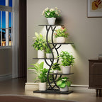 Plant Stand Indoor with Grow Lights - 44" Tall Corner Plant Stands for Indoor Plants, 5 Tiered Metal Plant Shelf, Curved Plant Flower Holder Dispaly Rack for Living Room, Home Patio Balcony (Blackboard)