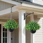 FOTEEWL Artificial Boxwood Hanging Baskets - 2 Sets of Hanging Plant Fake Bushes with Baskets,UV-Resistant Suitable for Outdoor,Porches,Eaves,Farmhouses,Courtyard Decorations