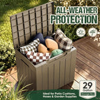 Devoko 29 Gallon Waterproof Outdoor Storage Box Resin Deck Box Lockable and UV Resistant for Patio Furniture, Garden Tools (Light Brown, 29 Gallon)