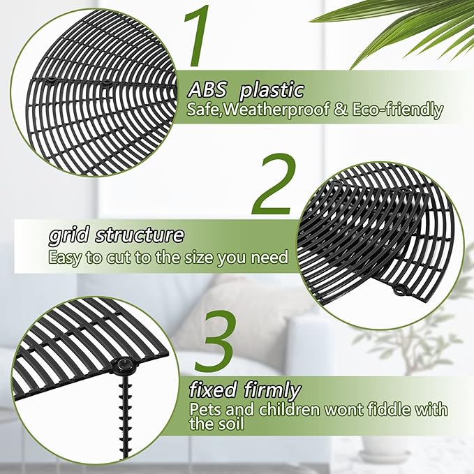 Newtay 4 Pcs Plant Pot Grid Soil Protector Covers Cuttable Flower Protector from Animals Cat Squirrel Digging Stopper Plant Pot Cover with Stake for Indoor Outdoor Gardening (20.5 +11.8 Inch,Black)