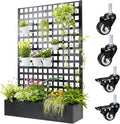 Metal Planter Box with Trellis, 71"x47"x16" Raised Garden Bed Outdoor with Privacy Screen & Lattice Trellis & Lockable Casters, Vertical Garden Box with Drainage Hole for Climbing Plants, Vegetable