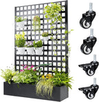 Metal Planter Box with Trellis, 71"x47"x16" Raised Garden Bed Outdoor with Privacy Screen & Lattice Trellis & Lockable Casters, Vertical Garden Box with Drainage Hole for Climbing Plants, Vegetable