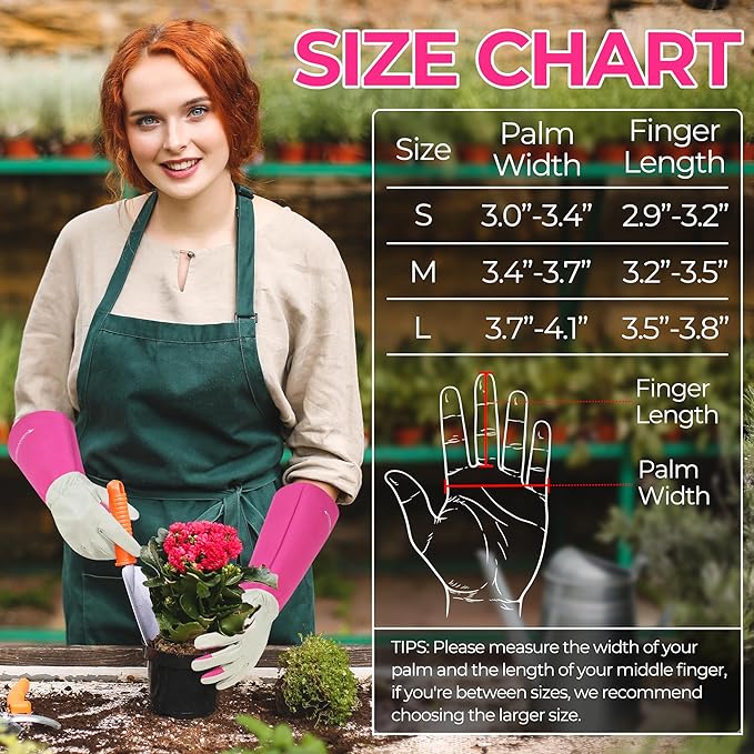 HANDLANDY Rose Pruning Gardening Gloves for Men & Women, Thornproof Long Gauntlet Gloves, Pigskin Leather - Breathable & Durability (Medium)
