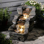 Sunlinua 28.6" L Outdoor Water Fountain with 3 Tiers Large Cascading Realistic Tree Trunk Waterfall Fountains with LED Lights Outdoor Water Fountain for Garden Patio Backyard Porch Home Decor
