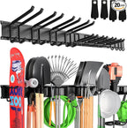 66" Garage Tool Organizer Wall Mount,20 PCS Wall Mounted Garden Tool Storage Rack Carries 720lbs, 4-Panel Steel Tool Hanger System for Shovels Rakes Brooms – Fits 16" Wall Studs
