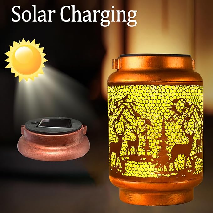 Solar Lanterns Outdoor Waterproof Gifts for Women Grandma Gifts for Mom Deer Garden Decor Solar Hanging Lantern Metal for Patio Yard Festival Pathway Landscape