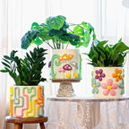 GUGUGO 8 Inch Pastel Lines Planters, Cute Unique Rainbow Planter with Drainage, Vintage Retro Eclectic Flower Plant pots for Indoor Plants and Succulent,Funny Boho Modern Home Décor
