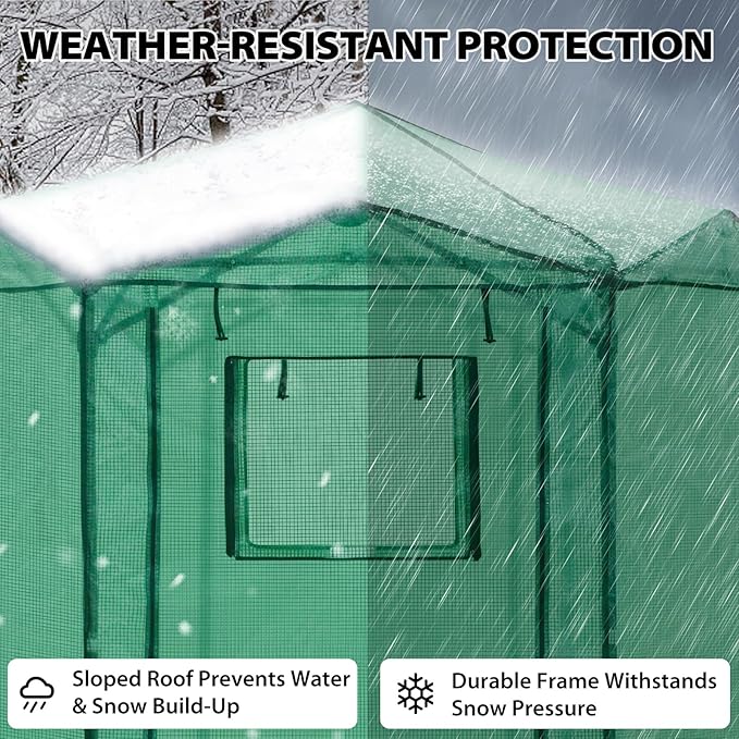 EAGLE PEAK 6.6x6.6 Portable Walk in Greenhouse, Pop Up Indoor Outdoor Greenhouse, Green House Kit with Zippered Roll-Up Doors and Windows, Hexagon Design, PE Cover, Clear/Green